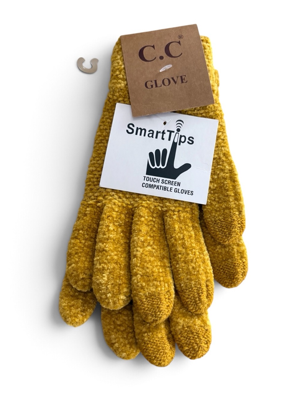 NWT C.C SmartTips Touchscreen Chenille Knit Gloves - Mustard